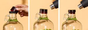 Heat Shrink Film Installation Steps: 1. Place the heat shrink film on the bottle cap. 2. Blow with a hair dryer. 3. Done.