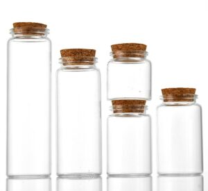 Clear tubular glass vial with natural cork stopper seal