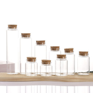 Borosilicate glass vial with bayonet neck and natural cork stopper