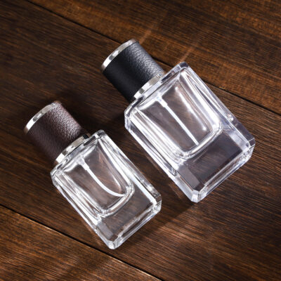 RX015-XB155Luxury Square Glass Perfume Bottle with Embossed Leather Cap - 30ml/50ml/100ml Series
