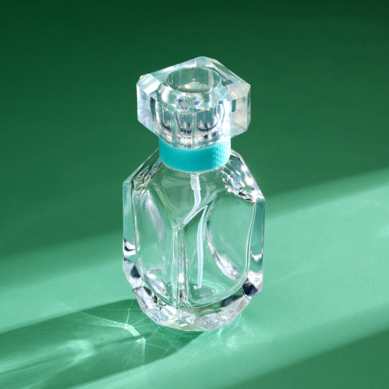 RX018-XB217 Geometric Polygon Glass Perfume Bottle - Clear Faceted Series