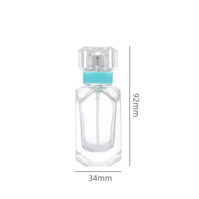 RX018-XB217 Geometric Polygon Glass Perfume Bottle - Clear Faceted Series