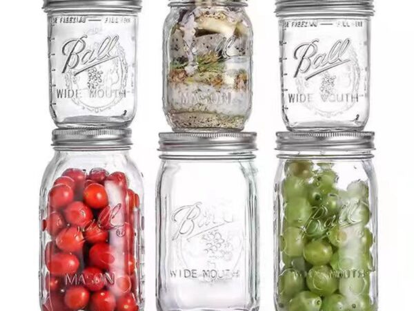 RX025 clear glass mason jars with two-piece airtight screw lids in various sizes from 119ml to 1000ml
