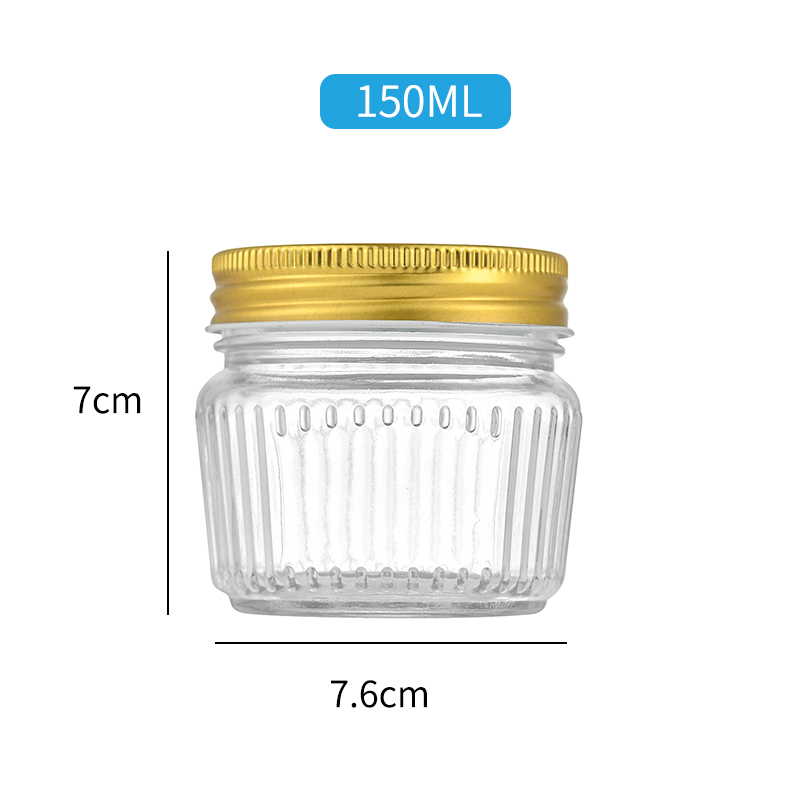 RX030 Thickened Fluted Glass Storage Jar with Airtight Metal Lid