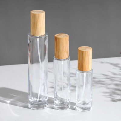 RX009 Cylindrical/Slim Round,Tall slim perfume bottle,Slim Cylindrical Glass Perfume Bottle with Bamboo Cap (Φ30-38mm Range)*