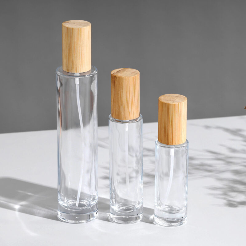 RX009 Cylindrical/Slim Round,Tall slim perfume bottle,Slim Cylindrical Glass Perfume Bottle with Bamboo Cap (Φ30-38mm Range)*