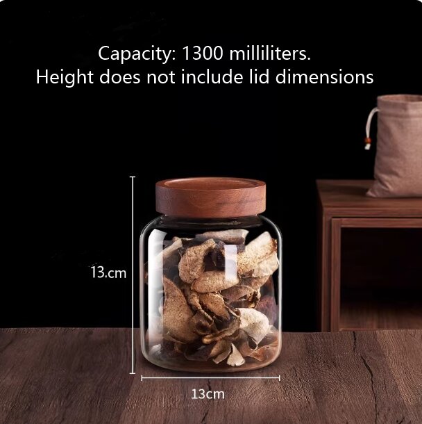 RX029 Large Capacity Borosilicate Glass Storage Jar - 130mm Wide Mouth with Acacia Wood Lid