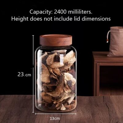 RX029 Large Capacity Borosilicate Glass Storage Jar - 130mm Wide Mouth with Acacia Wood Lid