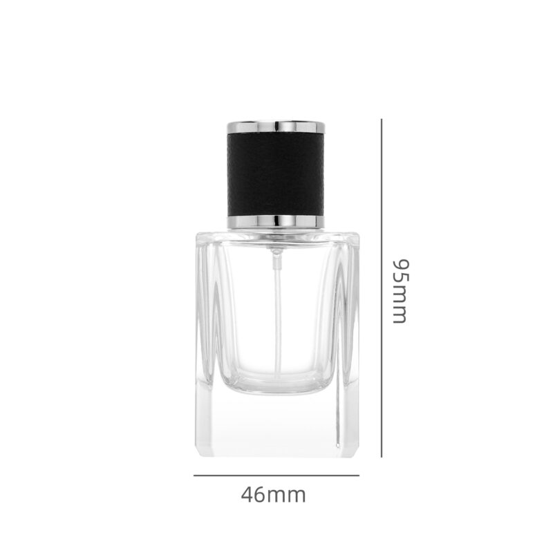 RX015-XB155Luxury Square Glass Perfume Bottle with Embossed Leather Cap - 30ml/50ml/100ml Series