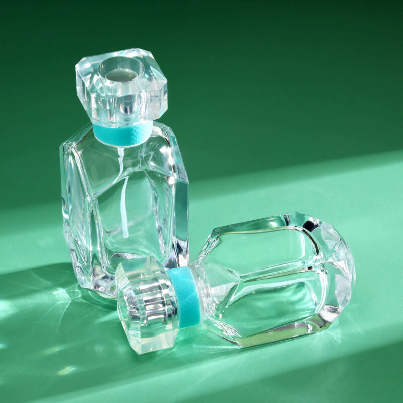 RX018-XB217 Geometric Polygon Glass Perfume Bottle - Clear Faceted Series