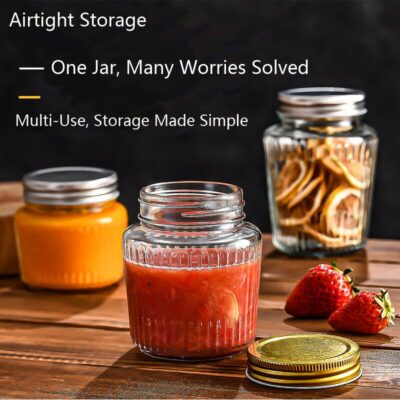RX030 Thickened Fluted Glass Storage Jar with Airtight Metal Lid