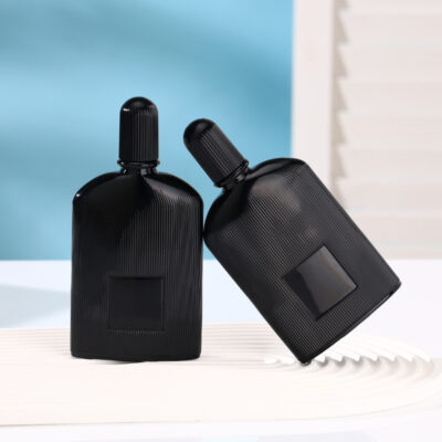 RX007 Black Vertical Ribbed/Fluted,Exquisite machine-made glass perfume bottles,100ML