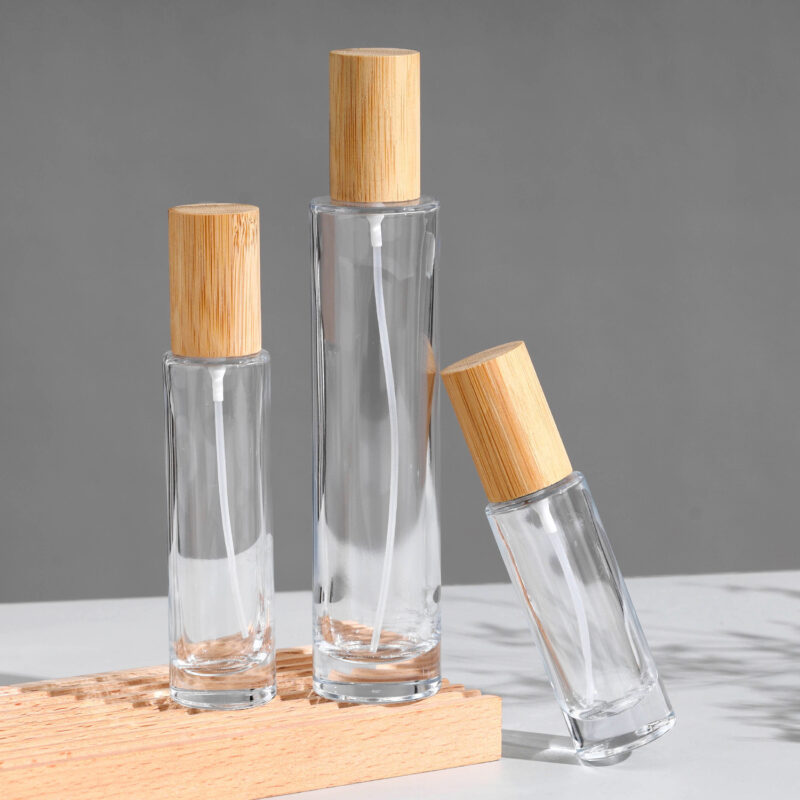 RX009 Cylindrical/Slim Round,Tall slim perfume bottle,Slim Cylindrical Glass Perfume Bottle with Bamboo Cap (Φ30-38mm Range)*