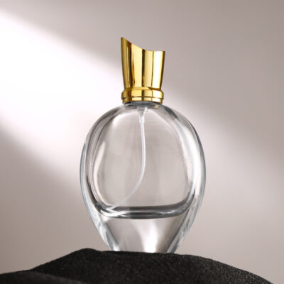 RX011,75ml Elegant Oval Glass Perfume Bottle - Crimp Neck with Acrylic & Electroplated Caps