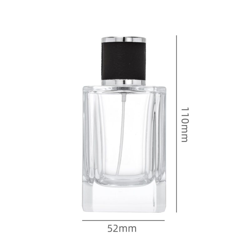 RX015-XB155Luxury Square Glass Perfume Bottle with Embossed Leather Cap - 30ml/50ml/100ml Series