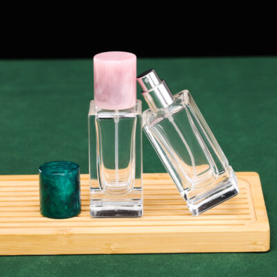RX024-HYD136 Modern Beveled Square Glass Perfume Bottle with Marble Cap