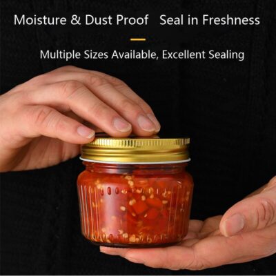 RX030 Thickened Fluted Glass Storage Jar with Airtight Metal Lid