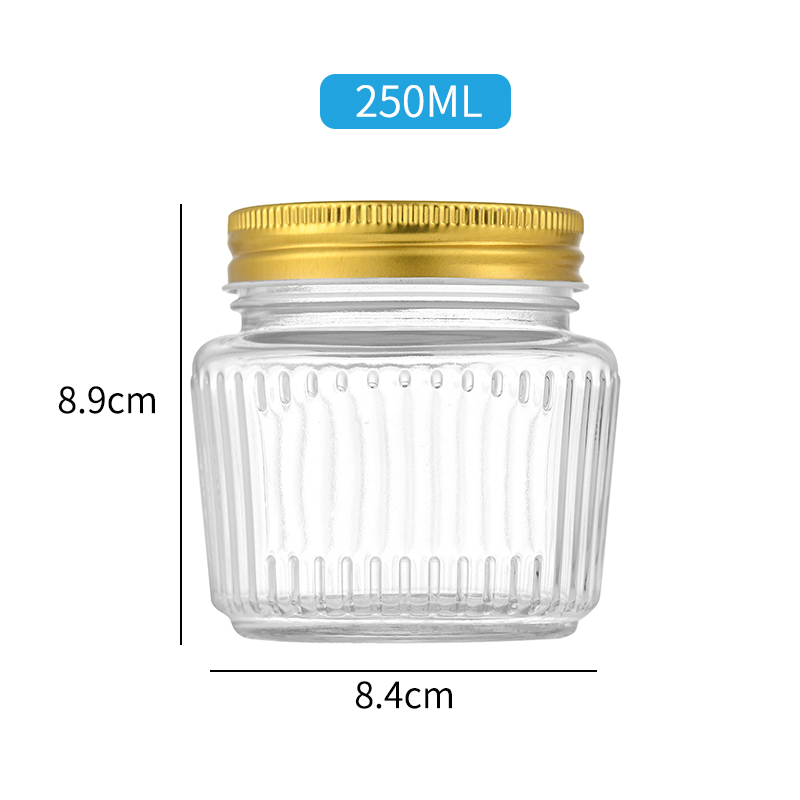 RX030 Thickened Fluted Glass Storage Jar with Airtight Metal Lid