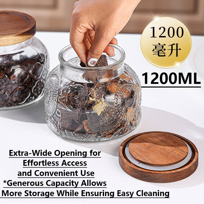 RX032 Vintage Embossed "Big Belly" Glass Storage Jar - Multiple Patterns & Lid Styles