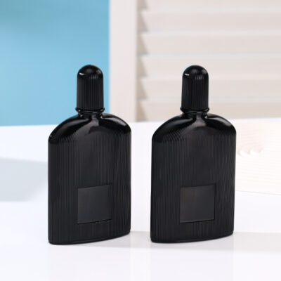RX007 Black Vertical Ribbed/Fluted,Exquisite machine-made glass perfume bottles,100ML