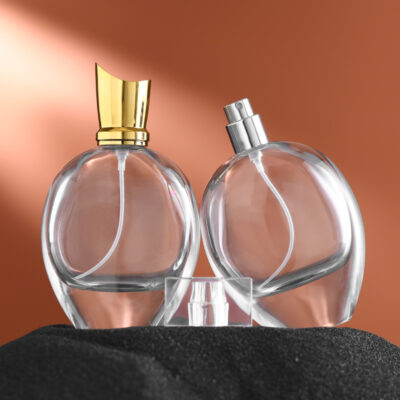RX011,75ml Elegant Oval Glass Perfume Bottle - Crimp Neck with Acrylic & Electroplated Caps
