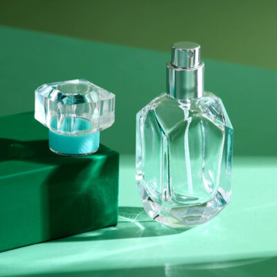 RX018-XB217 Geometric Polygon Glass Perfume Bottle - Clear Faceted Series