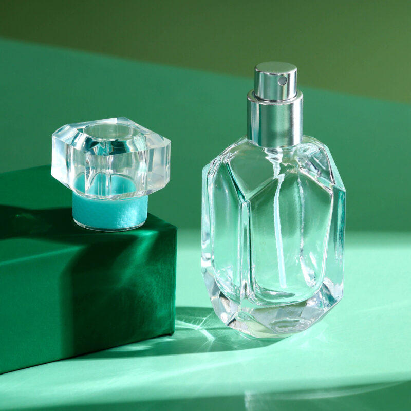 RX018-XB217 Geometric Polygon Glass Perfume Bottle - Clear Faceted Series