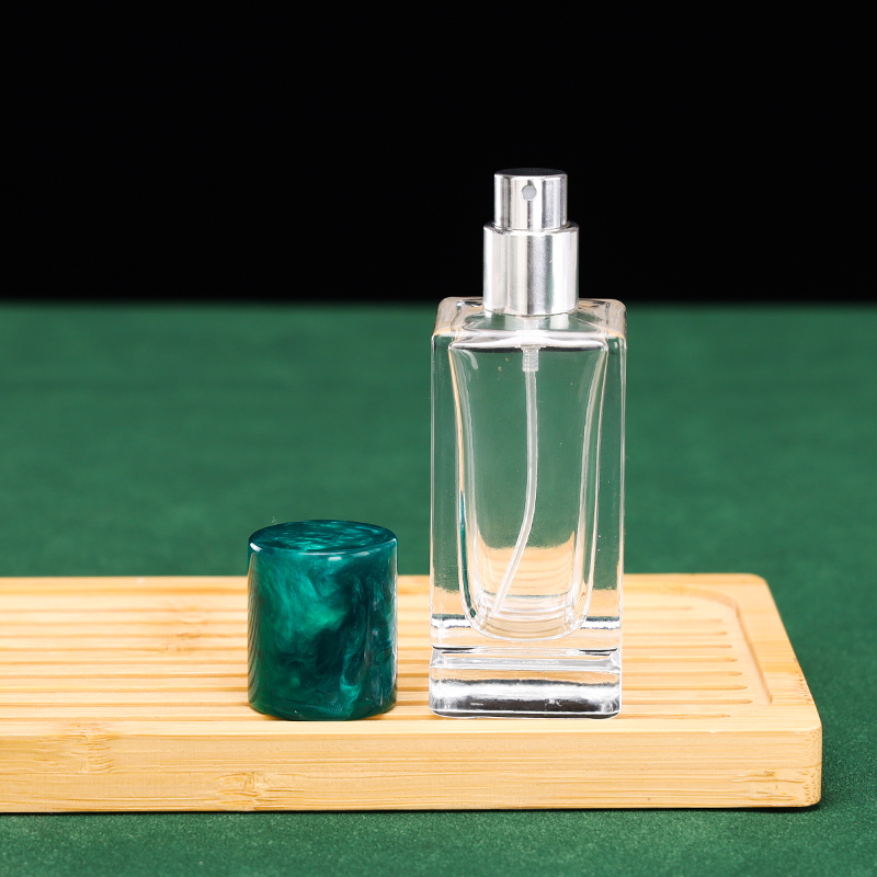 RX024-HYD136 Modern Beveled Square Glass Perfume Bottle with Marble Cap
