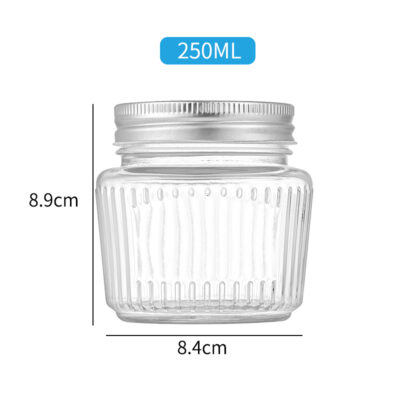 RX030 Thickened Fluted Glass Storage Jar with Airtight Metal Lid