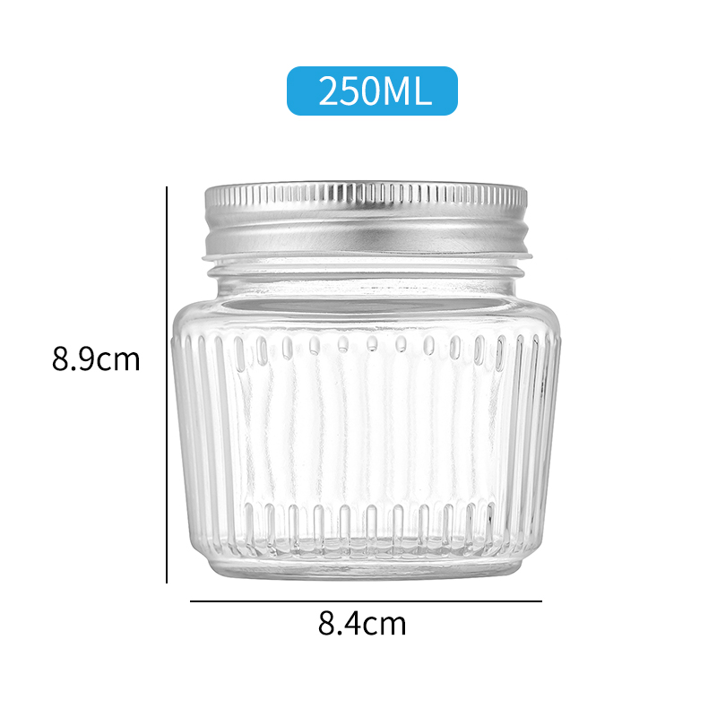 RX030 Thickened Fluted Glass Storage Jar with Airtight Metal Lid