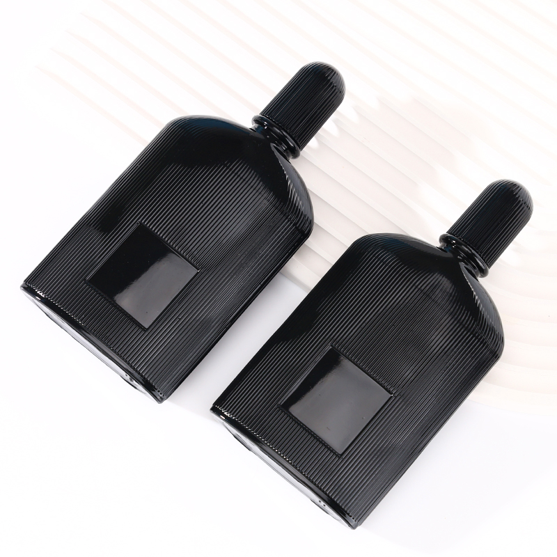 RX007 Black Vertical Ribbed/Fluted,Exquisite machine-made glass perfume bottles,100ML