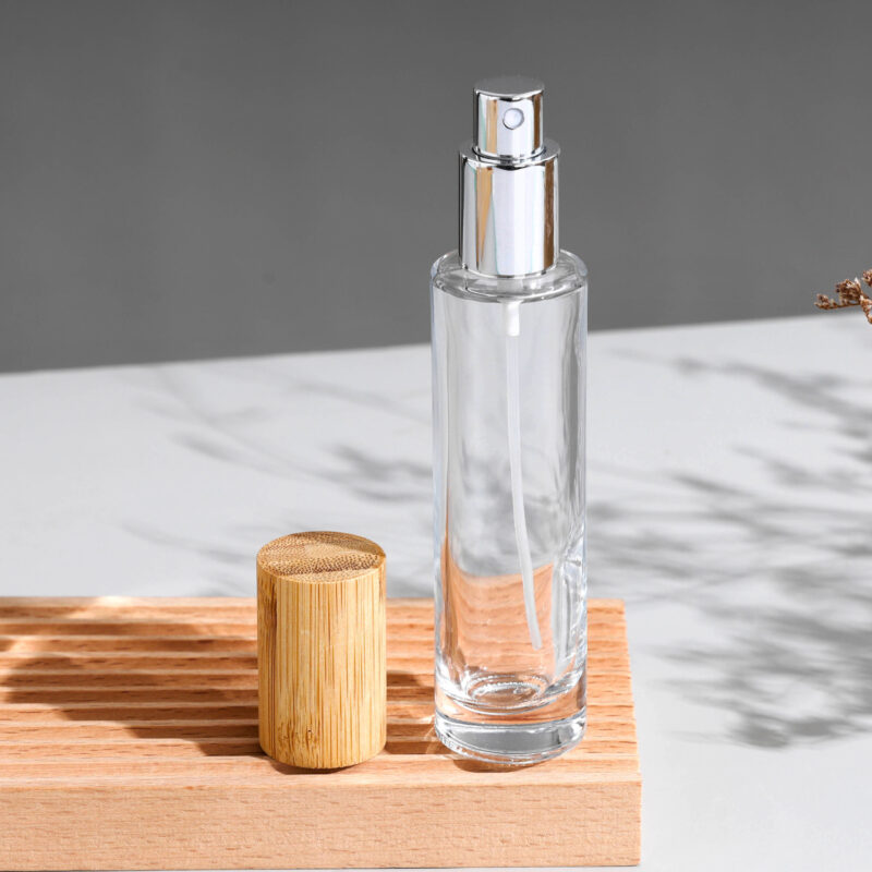 RX009 Cylindrical/Slim Round,Tall slim perfume bottle,Slim Cylindrical Glass Perfume Bottle with Bamboo Cap (Φ30-38mm Range)*