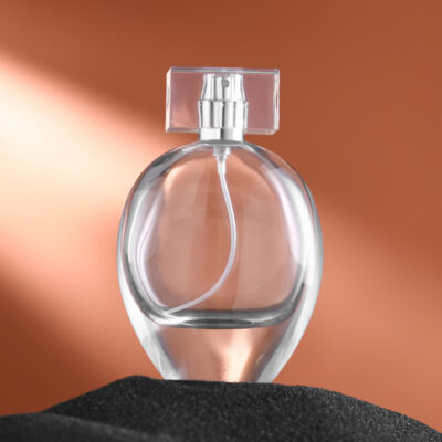 RX011,75ml Elegant Oval Glass Perfume Bottle - Crimp Neck with Acrylic & Electroplated Caps