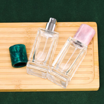 RX024-HYD136 Modern Beveled Square Glass Perfume Bottle with Marble Cap