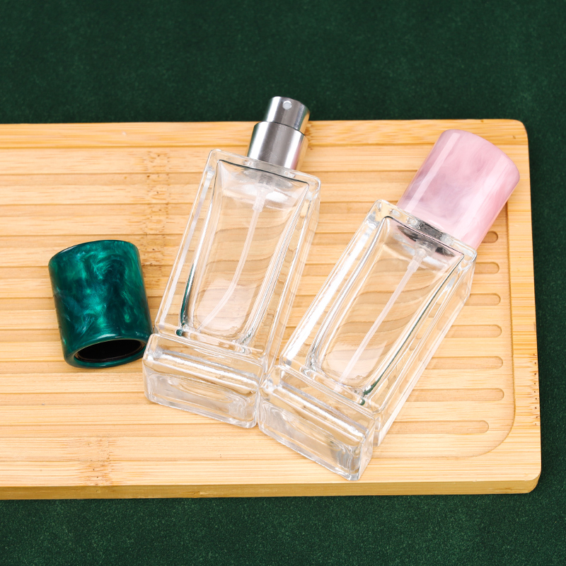 RX024-HYD136 Modern Beveled Square Glass Perfume Bottle with Marble Cap