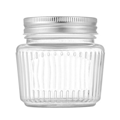 RX030 Thickened Fluted Glass Storage Jar with Airtight Metal Lid