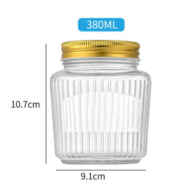 RX030 Thickened Fluted Glass Storage Jar with Airtight Metal Lid