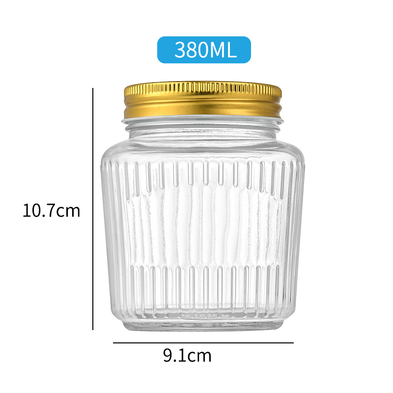 RX030 Thickened Fluted Glass Storage Jar with Airtight Metal Lid