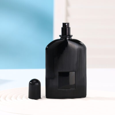 RX007 Black Vertical Ribbed/Fluted,Exquisite machine-made glass perfume bottles,100ML