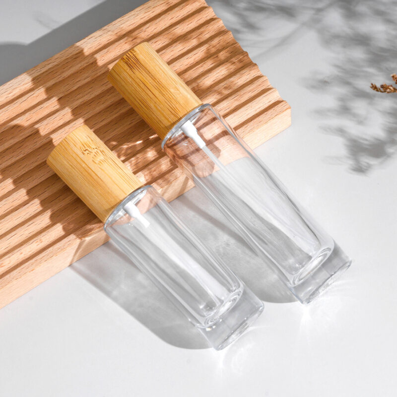 RX009 Cylindrical/Slim Round,Tall slim perfume bottle,Slim Cylindrical Glass Perfume Bottle with Bamboo Cap (Φ30-38mm Range)*