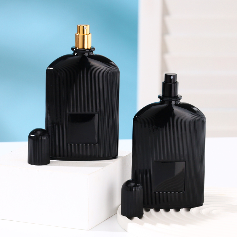 RX007 Black Vertical Ribbed/Fluted,Exquisite machine-made glass perfume bottles,100ML