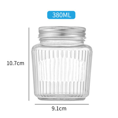 RX030 Thickened Fluted Glass Storage Jar with Airtight Metal Lid