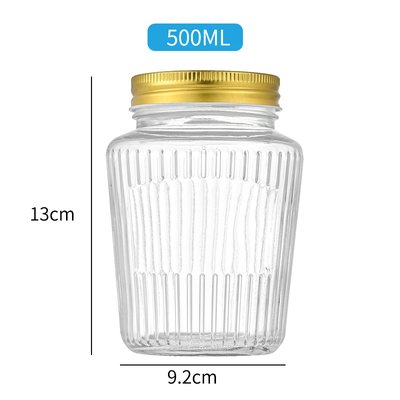 RX030 Thickened Fluted Glass Storage Jar with Airtight Metal Lid