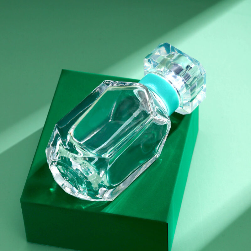 RX018-XB217 Geometric Polygon Glass Perfume Bottle - Clear Faceted Series