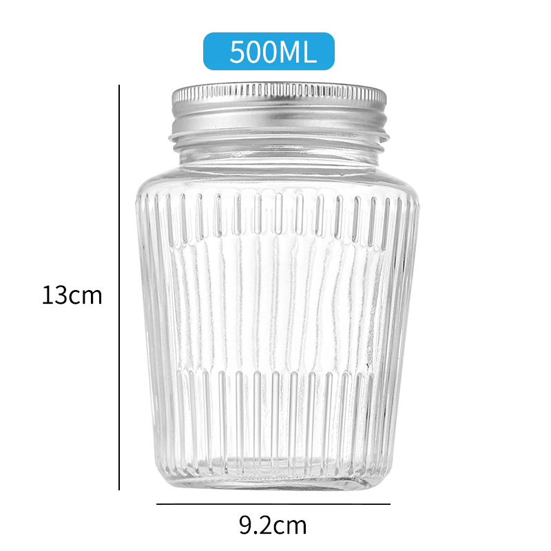 RX030 Thickened Fluted Glass Storage Jar with Airtight Metal Lid