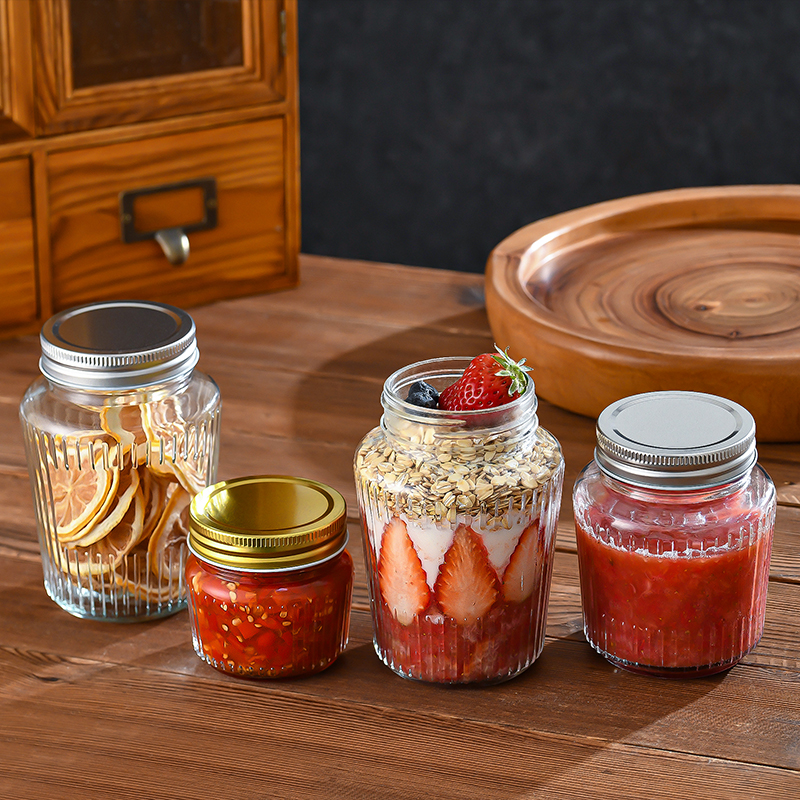 RX030 Thickened Fluted Glass Storage Jar with Airtight Metal Lid