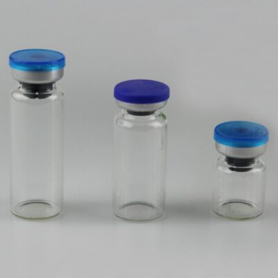 Pharmaceutical glass vial with butyl rubber stopper and flip-off aluminum-plastic cap