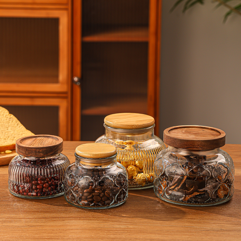 RX032 Vintage Embossed "Big Belly" Glass Storage Jar - Multiple Patterns & Lid Styles