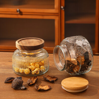 RX032 Vintage Embossed "Big Belly" Glass Storage Jar - Multiple Patterns & Lid Styles