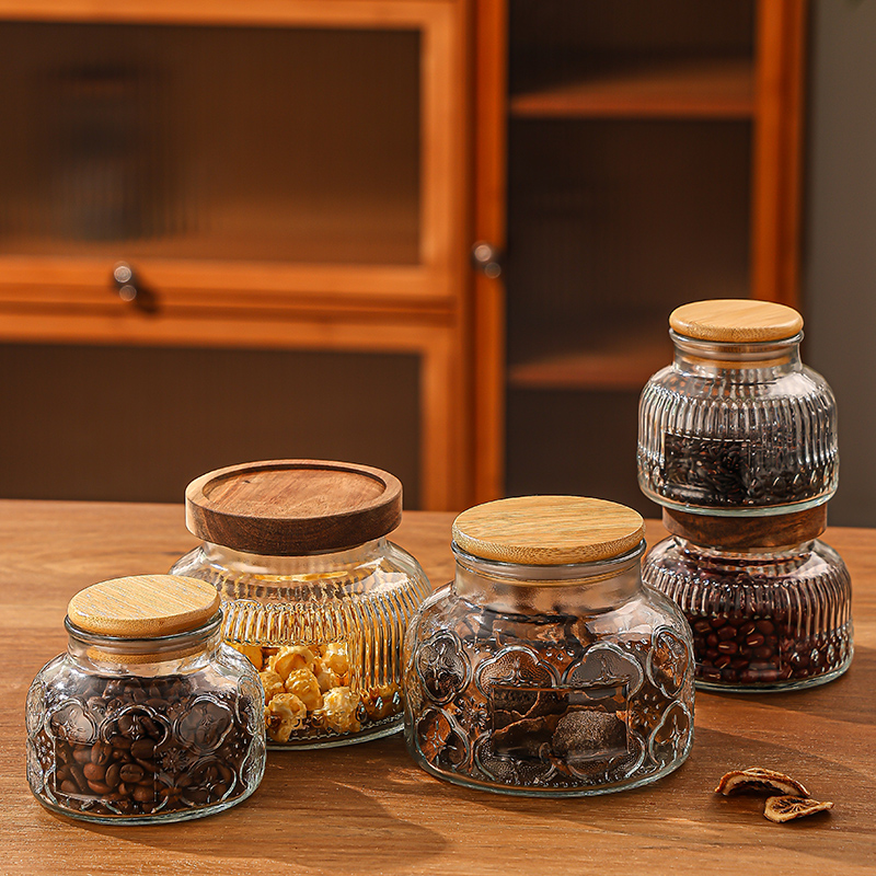 RX032 Vintage Embossed "Big Belly" Glass Storage Jar - Multiple Patterns & Lid Styles